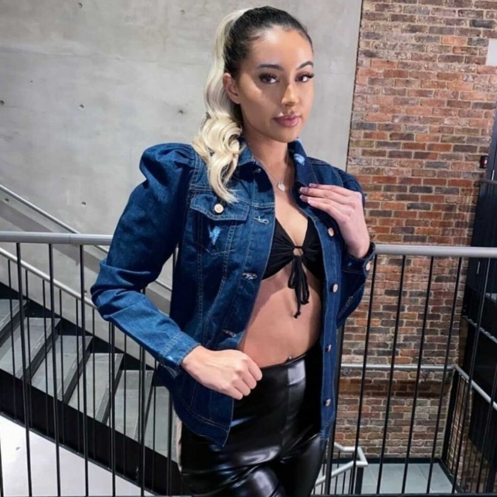 Blue Long Puff Sleeve Distressed Denim Jeans Jacket - Picture 8 of 8